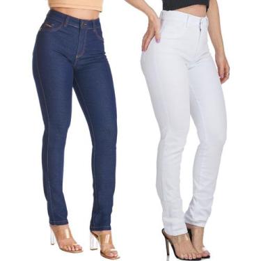 Imagem de Kit 2 Calças Feminina HNO Jeans Skinny Blue Jeans White Azul Marinho e