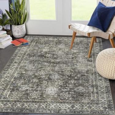 Imagem de GAOMON Tapete vintage, 20 x 25 cm, lavável, estampa floral, tribal, antiderrapante, capa de chão, dobrável, tapete de pelo baixo, para sala de estar, quarto, berçário, escritório, verde antigo