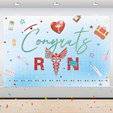 Imagem de Faixa de fundo Congrats RN - Fundo de festa de graduação de enfermeira - Decoração de fundo para fotografia de festa de formatura de escola de enfermagem - 1,8 x 1,2 m