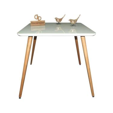 Imagem de Mesa Jantar Pés Palitos Tampo Quadrado Vidro Laqueado 70cm Off White