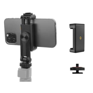 Imagem de Mechrig Adaptador universal de suporte de tripé para celular duplo, braçadeira de smartphone premium, compatível com iPhone, Samsung Galaxy, Note, LG, todos os smartphones perfeitamente. Conecta
