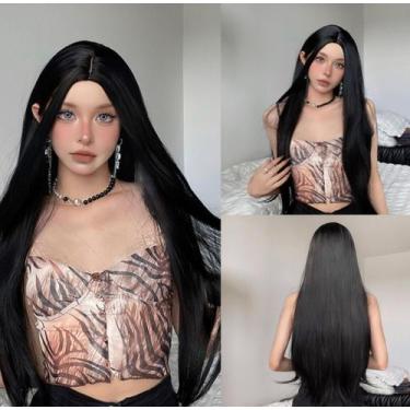 Imagem de Peruca 70cm Reta sem franja Identica a cabelo Humano - GM Hair