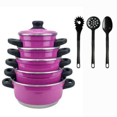 Imagem de Jogo De Panelas Rosa Em Alumínio + Kit Talher - Multi Aluminio, Rosa