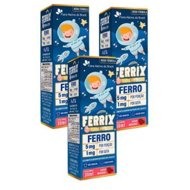 Imagem de 3x Ferrix- Ferro Em Gotas Kids- 30ml- Flora Nativa- Morango - Flora Na