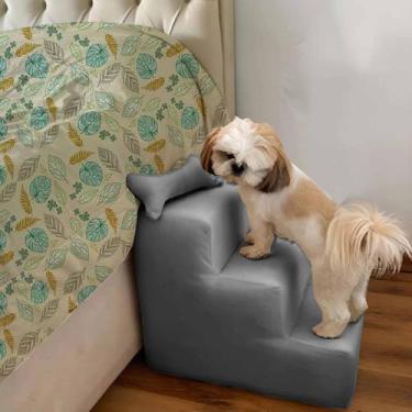 Imagem de Escada escadinha para Pet 3 Degraus Osso Suede Teddy  - Silverio Decor