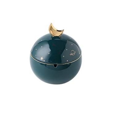 Imagem de Cinzeiro com tampa Cinzeiro de cerâmica criativo doméstico grande cinzeiro à prova de vento para escritórios, hotéis e restaurantes (azul/verde) decoração de casa (cor: verde)