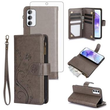 Imagem de Asuwish Capa de celular para Samsung Galaxy A55 5G carteira celular com protetor de tela de vidro temperado alça de pulso flor flip zíper porta-cartão slot suporte A 55 55A A555G mulheres meninas