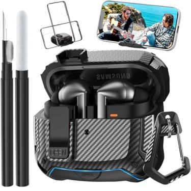 Imagem de Capa compatível com Samsung Galaxy Buds 3 Pro/Bud 3, clipe de capa com suporte para telefone, capa protetora de bloqueio seguro e kit de limpeza para Galaxy Buds 3 Pro 2024 masculino feminino preto