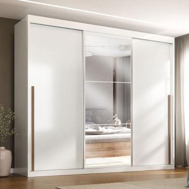 Imagem de Guarda-Roupa Casal Senna 3 Portas 6 Gavetas com Espelho Branco - Maxel