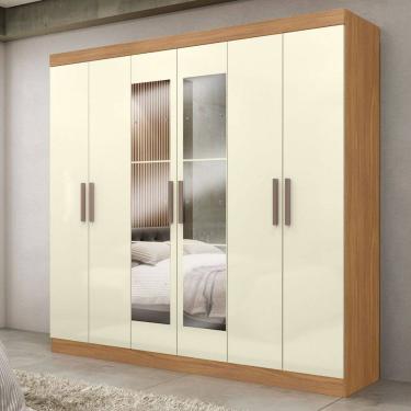 Imagem de Guarda-Roupa Paris 6 Portas 2 Gavetas com Espelho Cinamomo/Off White - Maxel