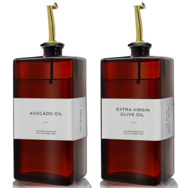 Imagem de Ledanba Garrafa dispensadora de azeite de oliva para cozinha – 480 ml com proteção UV de vidro escuro, conjunto de dispensador de óleo e vinagre, despejador sem gotejamento, essencial para cozinha