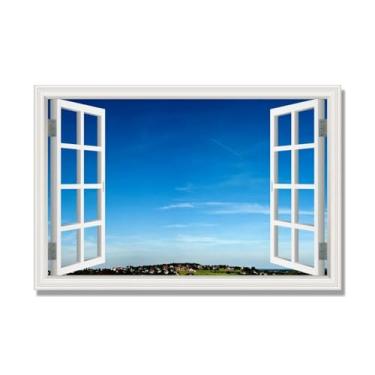 Imagem de PY3H69 Arte de parede em tela de janela aberta, impressão natural em tela. Lindo cenário de céu 40,6 cm, decoração de parede de paisagem de janela, decoração de casa moderna. 80 x 120 cm - 31 x 47 pol