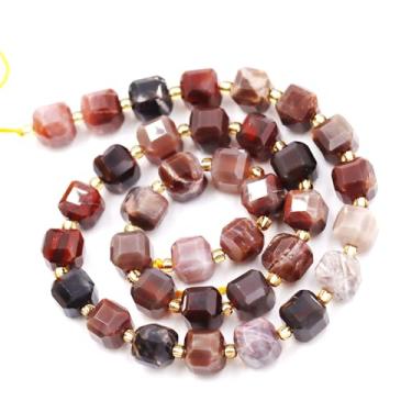 Imagem de Malahill Contas de pedra facetada natural por atacado para fabricação de joias vendidas por saco, 5 fios, cubo interno, madeira petrificada, 8 mm