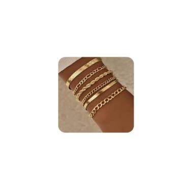 Imagem de Chargances Conjunto de pulseiras douradas em camadas boho modernas de corrente de osso de cobra empilhável com elos cubanos, acessórios modernos, presentes para mulheres, open size, Strass, Cristal