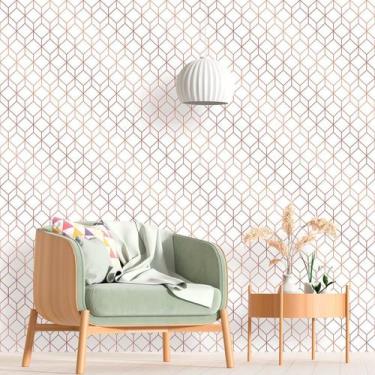 Imagem de Papel de Parede Geométrico Stylish White Rose Gold - Inove Papéis de P