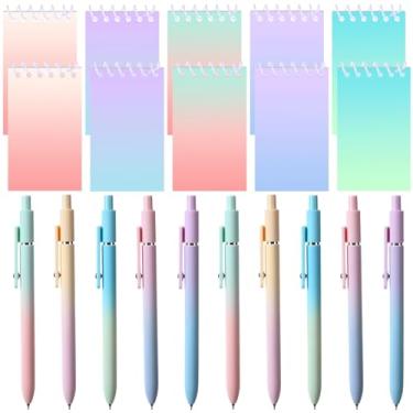 Imagem de Sayglossy 10 canetas fofas a granel com blocos de notas espirais, canetas de tinta gel, cadernos de bolso esferográficas coloridas para escrita suave, diário, anotações, escola, escritório, casa