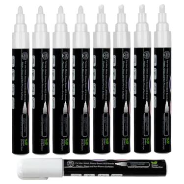 Imagem de Conjunto de marcadores de giz líquido branco (pacote com 8), canetas brancas laváveis para superfície não porosa, placas de bistrô, placa de lousa negra, vidro de janela espelhada, fácil de limpar, ponta dupla reversível 6 mm