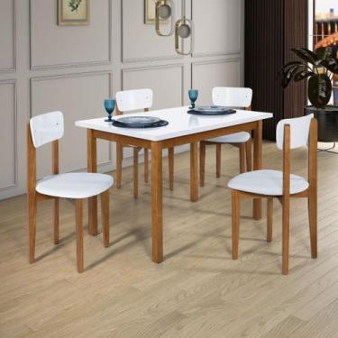 Imagem de Mesa Cadeiras 120cm MDF Pinus Estofado Sala Jantar Compacta - Ravilar,