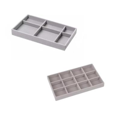 Imagem de Porta Jóias de Veludo para Closet Gavetas Bandeja Organizador de Bijuterias Anel Brinco Relógio Pulseira e Colares (KIT BANDEJA 2 E 4 (2 UN- CINZA)