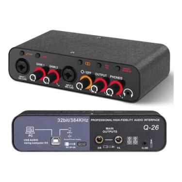 Imagem de interface de audio,Placa de som profissional muti canals com USB 2.0 de alta velocidade, função de monitor para estúdio/gravação musical/gravação vocal/jogos/Equipamentos para DJ e VJ-Mixers (Q-26)