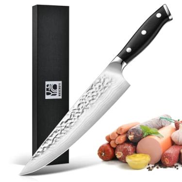 Imagem de HAOCHUYI Faca De Chef Alemã Forjada 8" Em Aço 7Cr13 - Cabo Madeira Pakka Preta Com Rebites Triplos E Processo Forjamento Extra, Presentes Para Mulheres/Homens, Aniversário Mães/Pais, Utensílios Cozi