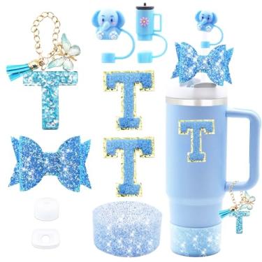 Imagem de Liangang Conjunto De 9 Acessórios Para Copos Stanley 30 Oz E 40 Oz, Incluindo 2 Capas Canudo Protetor, Rolha Antiderramamento, Pingente Alça, Com Laço, Adesivos Letras (Letra T)