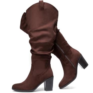 Imagem de Luoika Botas Femininas De Cano Alto Estilo Cowboy, Alto, Extra Largas, Cowgirl, Salto Largo E Grosso, Plus Size, Marrom Ocidental, Mf 230702 11Xw