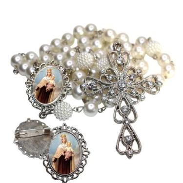 Imagem de Terço de Noiva de Luxo Arabesco com Broche de Lapela Nossa Senhora do 