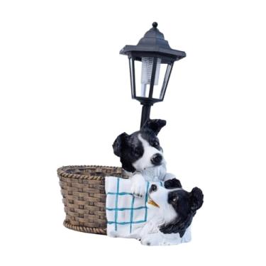 Imagem de WeiLaiKeQi Estátua de resina com luz solar para áreas externas, artesanato, paisagem, decoração criativa de jardim, iluminação externa para pátio, quintal, Preto