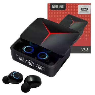 Imagem de Fones de ouvido sem fio M90 True BT 5.3 Fone de ouvido esportivo com controle de toque Fones de ouvido intra-auriculares Mini fones de ouvido com estojo de carregamento de microfone Bateria Display