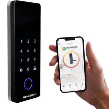 Imagem de Fechadura Digital Biométrica Athenas Madeira Primebras  Senha, Cartão 