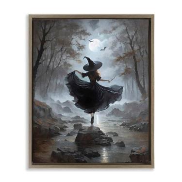 Imagem de Stupell Industries Witch in Moonlit Forest Brown Framed Floater Canvas Wall Art Design por Jo Moulton, 25 x 31