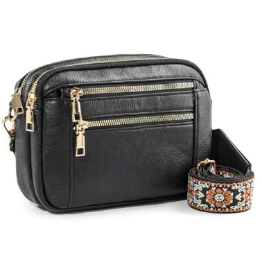 Imagem de WJCD Bolsa tiracolo feminina - bolsa de ombro leve de couro vegano com alça ajustável, bolsas pequenas elegantes, Preto, Estilo britânico clássico