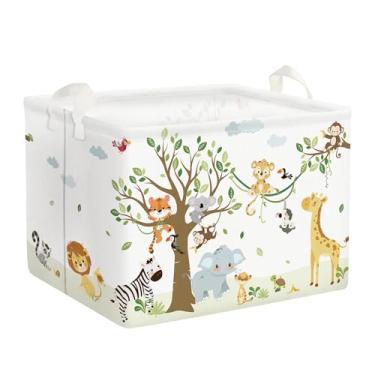 Imagem de Clastyle 36L Woodland Vine Animal Árvore Decoração De Berçário Cesta Bebê Dobrável Retângulo Girafa Macaco Tigre Roupas Brinquedo Estante Livros
