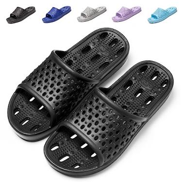 Imagem de Sapatos de banho masculinos com furos para secar rapidamente chinelos de banho femininos antiderrapantes para uso interno em casa quarto piscina spa para hóspedes universitários dormitório, C - preto, 12.5-13.5 Wide Women/11-12 Men