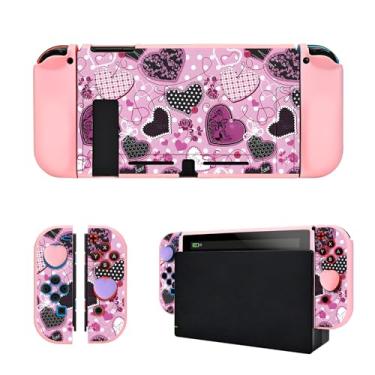 Imagem de DLseego Capa de controle para Switch Console 2017, Love Capa protetora antiderrapante com absorção de choque macia com 2 peças de tampas de polegar confortáveis para controles Joycon - Roxo e rosa