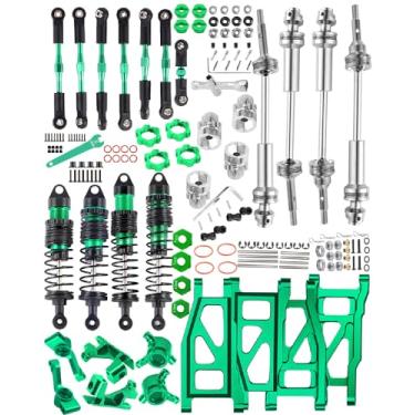 Imagem de hopsupRC Atualizações para 1/10 Rustler/Slash/Stampede 4x4, RC Shocks & Steel Drive Shaft CVD & Adjustable Turnbuckle Camber Links&A Arm & Caster Block, blocos de direção, transportadores de eixo stub, roda hexagonal e cubo hexagonal, verde