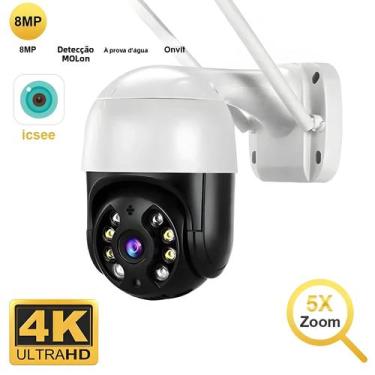 Imagem de Câmera Externa 4K 8MP PTZ Wifi IP Zoom Digital 4X AI Human Detect Wire