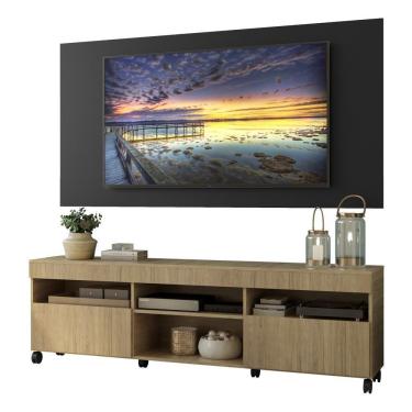 Imagem de Rack Com Painel Tv 65" Com Rodízios Londres Multimóveis V3335 Rustic/Preto Rustic/Preto