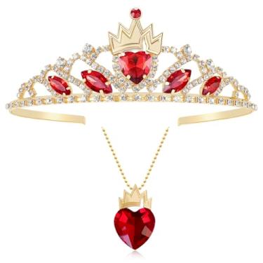 Imagem de Red Heart Crown & Necklace Evie Descendant 3 Crown Descendant Headband Evie Gold Tiara Queen of Hearts Costume for Teen Halloween