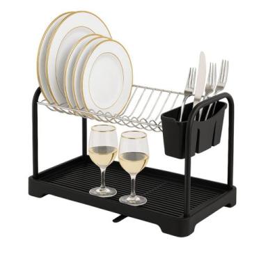 Imagem de Escorredor De Louça Pratos Talheres Copos Aço Cozinha Duplo - Arthi
