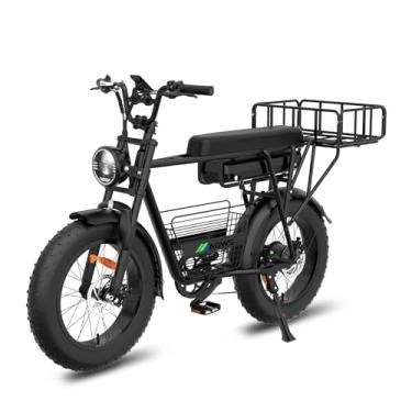 Imagem de BEMMY Bicicleta Elétrica para Adultos, Pneu Largo de 20” x 4”, Motor Sem Escova de 1000W e 90NM, Bicicleta Elétrica de Motocicleta de 7 Velocidades, Bateria de 48V, até 50 Km/h (Preto)