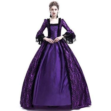 Imagem de Vestido de baile feminino renascentista medieval de renda vestido longo para festa gótica rainha baile de máscaras (37# roxo, GG)