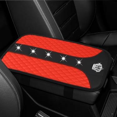 Imagem de Wogomz Capa de console central de carro Bling Crown, capa de apoio de braço para carros, capa de apoio de braço de couro à prova d'água, almofada de caixa de descanso de braço, protetor universal de