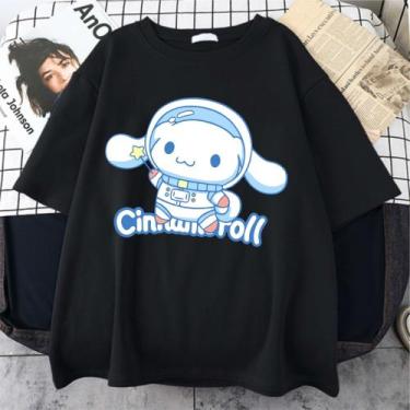 Imagem de Camiseta Fofa Cinnamoroll Unissex - sneko, Preto, P babylook