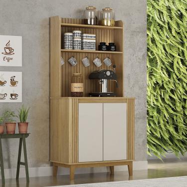 Imagem de Cantinho Café 2 Portas 3 Prateleira Mantiqueira Valdemoveis Cinamomo/off White