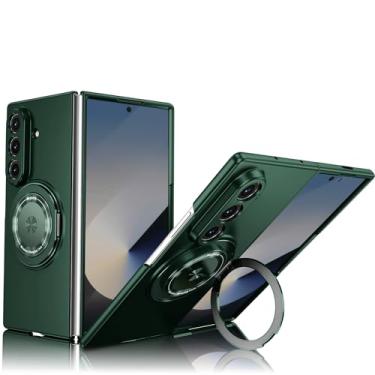 Imagem de Capa magnética para Samsung Galaxy Z Fold 7 compatível com Mag-Safe, com suporte de anel giratório 360, suporte de grau militar, à prova de choque, capa para celular para Samsung Z Fold 7 (verde)