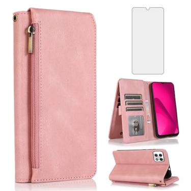 Imagem de Compatível com T-Mobile Revvl 7 5G Capa Carteira Protetor de Tela Zíper Retro Couro Flip Capa Suporte de Cartão Acessórios Celular para Tmobile Revvl7 T Mobile Revel Tmo Revell Rebel Mulheres Ouro