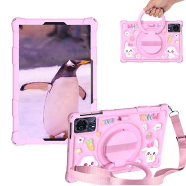 Imagem de Sfulatdc Capa de silicone infantil para tablet 360 com suporte giratório e alça de ombro, capa fofa compatível com DOOGEE T30S 11 polegadas, Redmi Pad SE 11, ONN Tablet Pro 11 polegadas, rosa