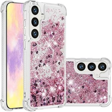 Imagem de Capa para Samsung Galaxy S23 transparente com glitter fluido líquido à prova de choque TPU feminino capa de proteção feminina para Samsung S23 5G (rosa)
